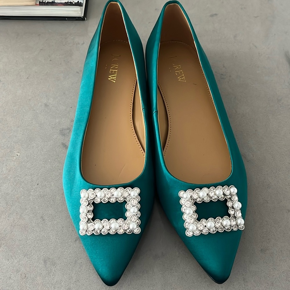 J.Crew Emerald Rhinestone Pointed Flats